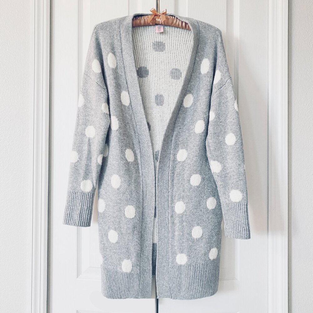 Sincerely Jules Long Cardigan Polka Dot With Open Front | Gray | Size XS